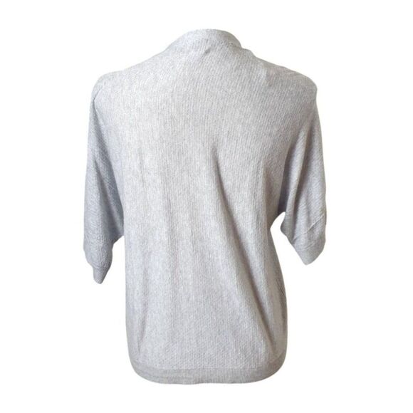 Womens Open-Front Cardigan L Lt Gray Metallic Knit Short Sleeve Top Coastalcore - Picture 2 of 5